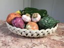 Wonderful Vintage Majolica Porcelain Vegetable Basket - Hand Made In Spain - Lovely Decorator Piece !