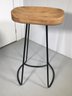 Set Of Three (3) Fantastic Modern Style Kitchen / Bar Stools - SOLID OAK Tops With Wrought Iron Bases