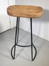 Set Of Three (3) Fantastic Modern Style Kitchen / Bar Stools - SOLID OAK Tops With Wrought Iron Bases