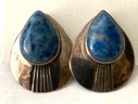 Sterling Earrings With  Lapis Cabochons, For Pierced Ears