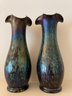 Pair Of Iridescent   Art Glass Vases.  11' Tall.