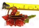 Fine Mindy Lam Large Brooch Glass Beaded Red Flower Signed