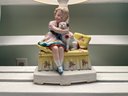 Vintage German Porcelain Table Lamp With Young Girl & Dog