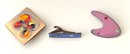 Lot Of 3 Enamel On Copper: 2 Pins Brooches, 1 Tie Clip