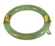 Fine 14K Gold Jade Hinged Bangle Bracelet Chinese