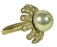 Gray Simulated Pearl And White Stone Floral Form Sterling Silver Ring Size 4.75
