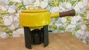 A RARE VINTAGE Yellow DANSK Fondue Pot With Iron Base & Forks Made In France
