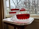 Four Vintage Ruby Crystal Glass Service Pieces.