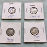 Lot Of 4 Clean Condition United States 90 Percent Silver Roosevelt Head 10 Cent Dimes 1947 1952-D 1953-D 1954
