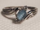 Vintage Sterling Silver Size 9 Beautiful Tested Blue Topaz Ring Accented With CZs ~ 2.34 Grams