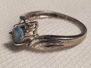 Vintage Sterling Silver Size 9 Beautiful Tested Blue Topaz Ring Accented With CZs ~ 2.34 Grams