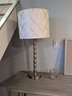 Contemporary Grey Console That Includes A Lamp, Pen Holder And Peg Board