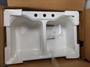 KOHLER Hartland Drop-In 33-in X 22-in White Cast Iron Double Equal Bowl 4-Hole Kitchen Sink