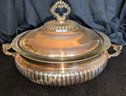 Vintage Kent Silversmiths Silver Plate Large Round Serving Dish With Lid & Pyrex Glass Bowl Insert
