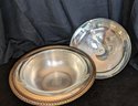 Vintage Silver Plate Medium Round Serving Dish With Lid & Pyrex Glass Bowl Inset By Rogers