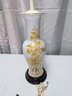 Vintage Porcelain Yellow & Gold Design With Wood Base Table Lamp