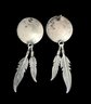 Vintage Native American Sterling Silver Coral Color Feather Dangle Earrings