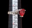 Beautiful Sterling Silver Ruby Color Stone Marcasite Heart Ring