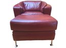 Modernist Bordeaux Leather Club Chair With Ottoman By Coja