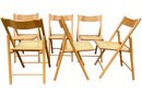 Set Of Six MCM Folding Wood And Cane Chairs