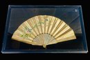 Beautiful Framed Antique French Floral Hand Painted Silk Fan With Mother Of Pearl Handle