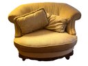 French Inspired Mustard Yellow Upholstered Barrel Chair With Cushions