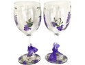 A Pair Of Signed Hand Painted Red Wine Glasses 7.5'