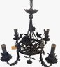 Black Metal Chandelier 4 Lite With Decorative Flowers And Leaves