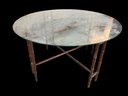 Glass Top Round Table With Bamboo Style Folding Legs