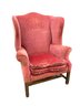 Heavy Red Velvet Upholstered Wing Back Chair
