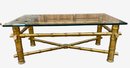 Nice Vintage Glass Top Coffee Table With A Gold Painted Stand Resembling Bamboo