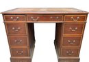 Leather Top Key Hole Desk With 3 Draws Across The Top Drawers Down Each Side  And File Cabinet Build In
