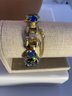 Vintage Juliana Bracelet: Blue Oval Carved Flower Bracelet.