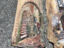 Hand Painted Terracotta Architectural Pieces, Signed (2)