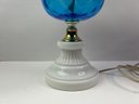 Vintage Milk Glass And Blue Blown Glass Table Lamp