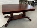 Big Fancy Vintage Carved Mahogany Wood - With Spectacular Lion Feet Table / Desk (With Brass Casters!)