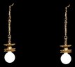 Set Of Two Solid Brass Antique Hanging Oil Swag Lamps With White Globe And Star Flower Plates