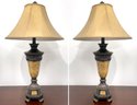 A Pair Of Bronze Table Lamps With Acanthus And Tile Motif