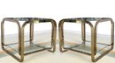 A Pair Of Vintage Italian Modern Glass And Tubular Brass End Tables, C. 1970