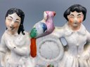 Antique Staffordshire Couple With Clock And Bird