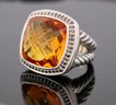 David Yurman Albion Ring In Sterling Silver With Citrine And Pave Black Diamonds