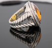 David Yurman Albion Ring In Sterling Silver With Citrine And Pave Black Diamonds