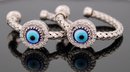 Sterling Silver, Real Natural Diamonds & Art Glass Evil Eye Woven Design Hoop Earrings