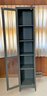 Narrow 5 Shelf Green Wooden Cabinet Glass On Front- Great Piece!