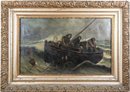 Late 19th Century 'Fishermen In Dory' Oil On Canvas Signed H.B. Jones