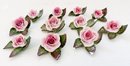 11 Hollohaza Porcelain Pink Flowers From Hungary