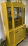 Traditional Antique Hutch/display Cabinet Finished In A Bright Yellow Paint.