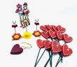 Grouping Of Hand-decorated Heart-shaped Stakes & Valentine Shelf Decor