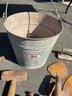 Vintage Galvanized Huffy Bucket Filled W/ Vintage Tiling Supplies