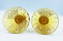 Vintage Daisy & Button Amber Candlestick Pair By Wright Glass